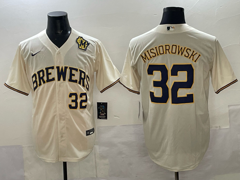 Men Milwaukee Brewers #32 Misiorowski cream Nike MLB 2025 jersey 001->milwaukee brewers->MLB Jersey